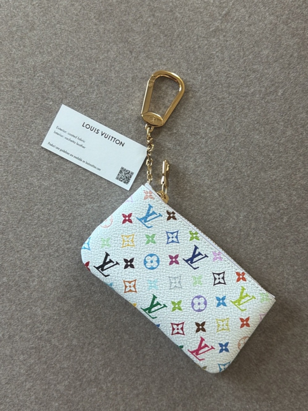 Louis Vuitton White Multicolor Monogram Zip Key Pouch with Gold Hardware